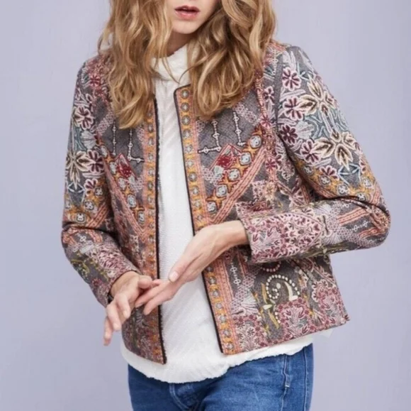 Hemant & Nandita Anthro Embroidered Quilted Studded Jacket - Picture 1 of 13